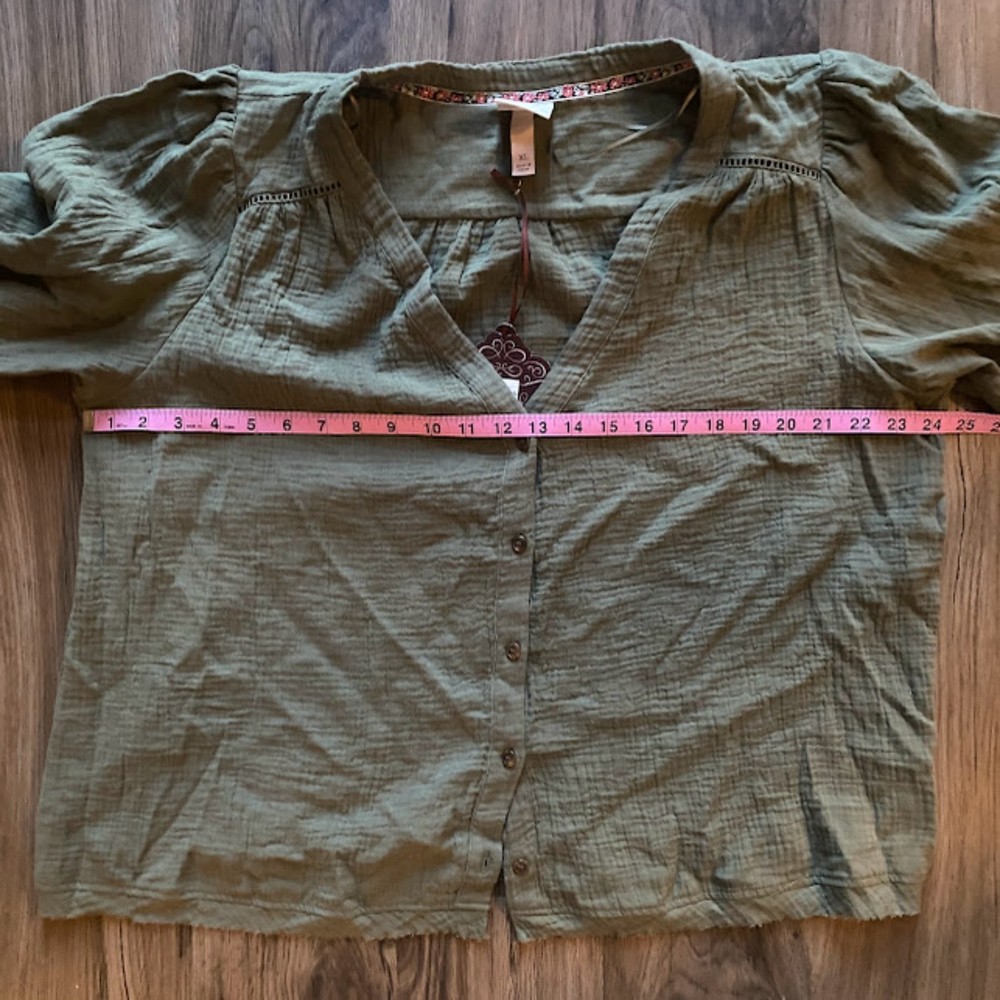 NWT Knox Rose Elbow Sleeve Gauze Olive Button Down Shirt XL - Picture 3 of 6